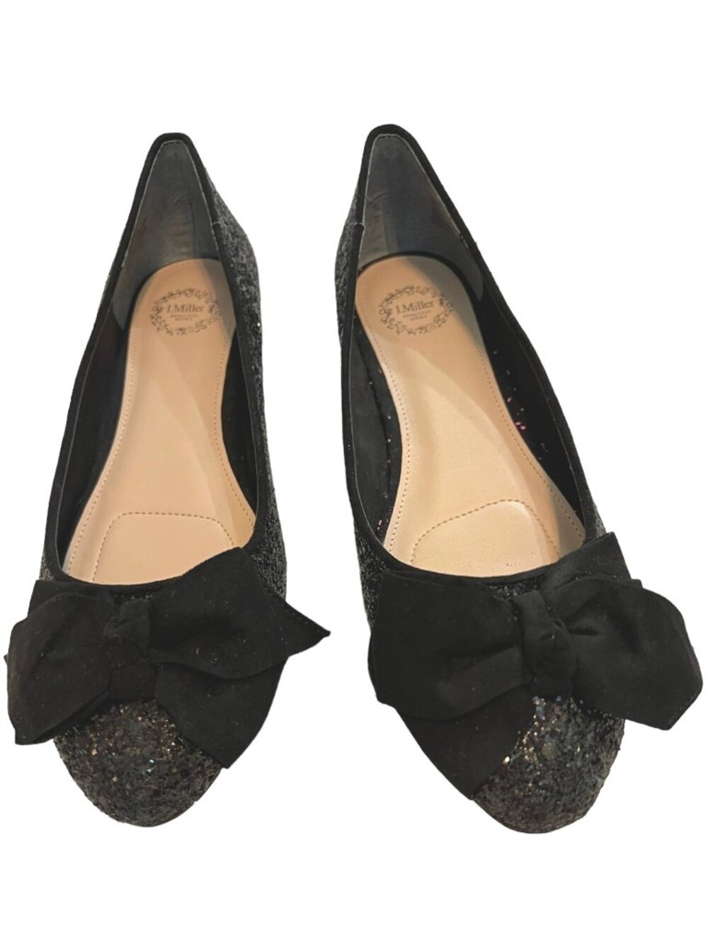 I. Miller Black Glitter Ballet Flats W/ Bow 7.5M Women's Elegant Shoes